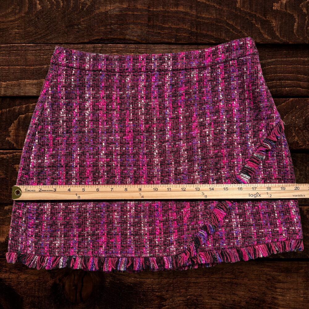 Zara Basic Magenta Pink Tweed Mini Skirt Fringe Trim Preppy Bouclé Medium - Picture 8 of 10